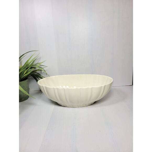 Vintage Haeger Oval Planter 4020C MCM White Ribbed Oval Console Bowl - Picture 1 of 6